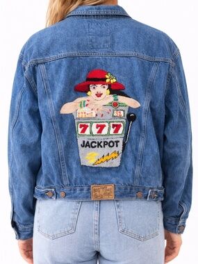 Vintage Big Time Denim Back patch Blue Jacket Size Large